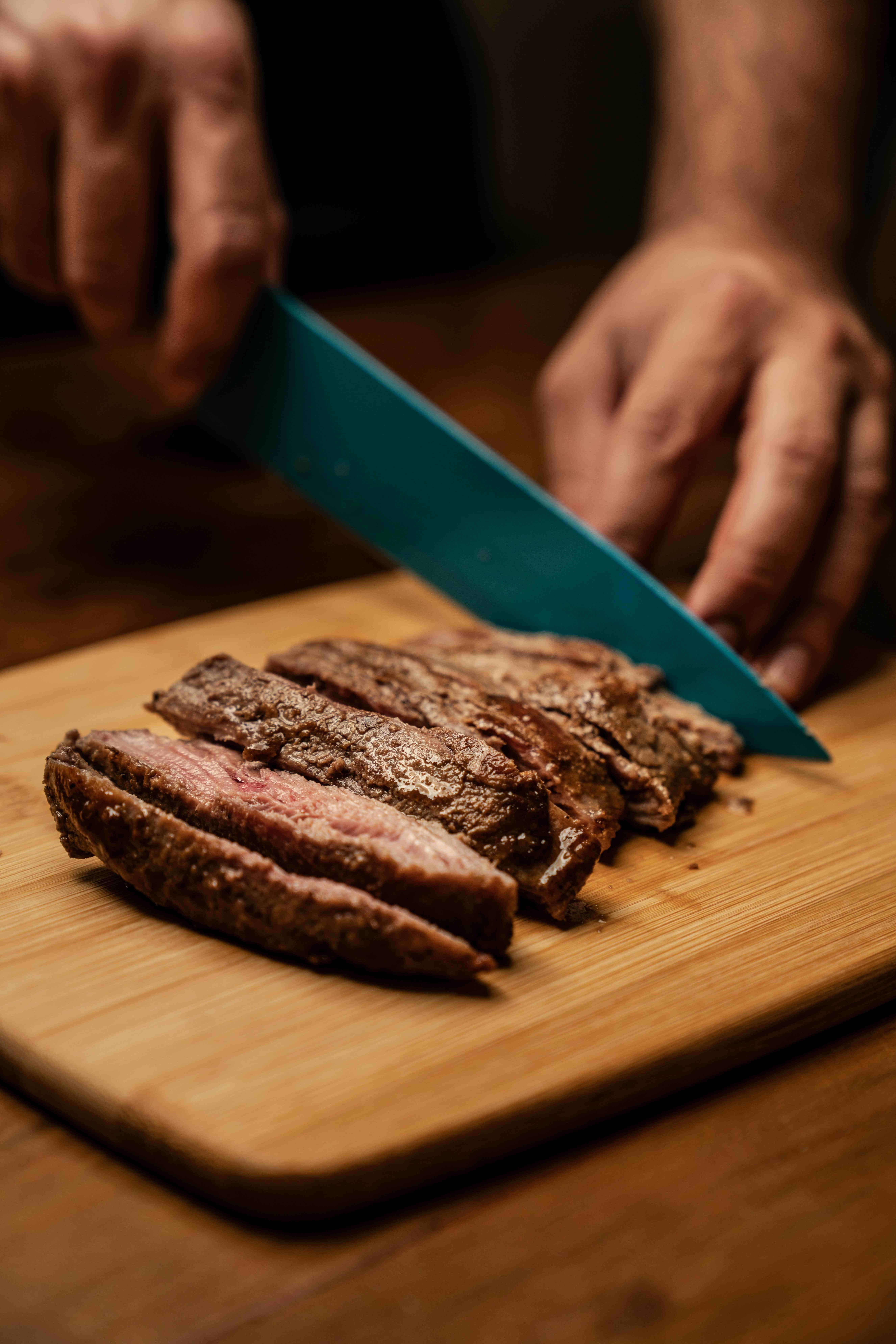 Picture of meat cut with knife
